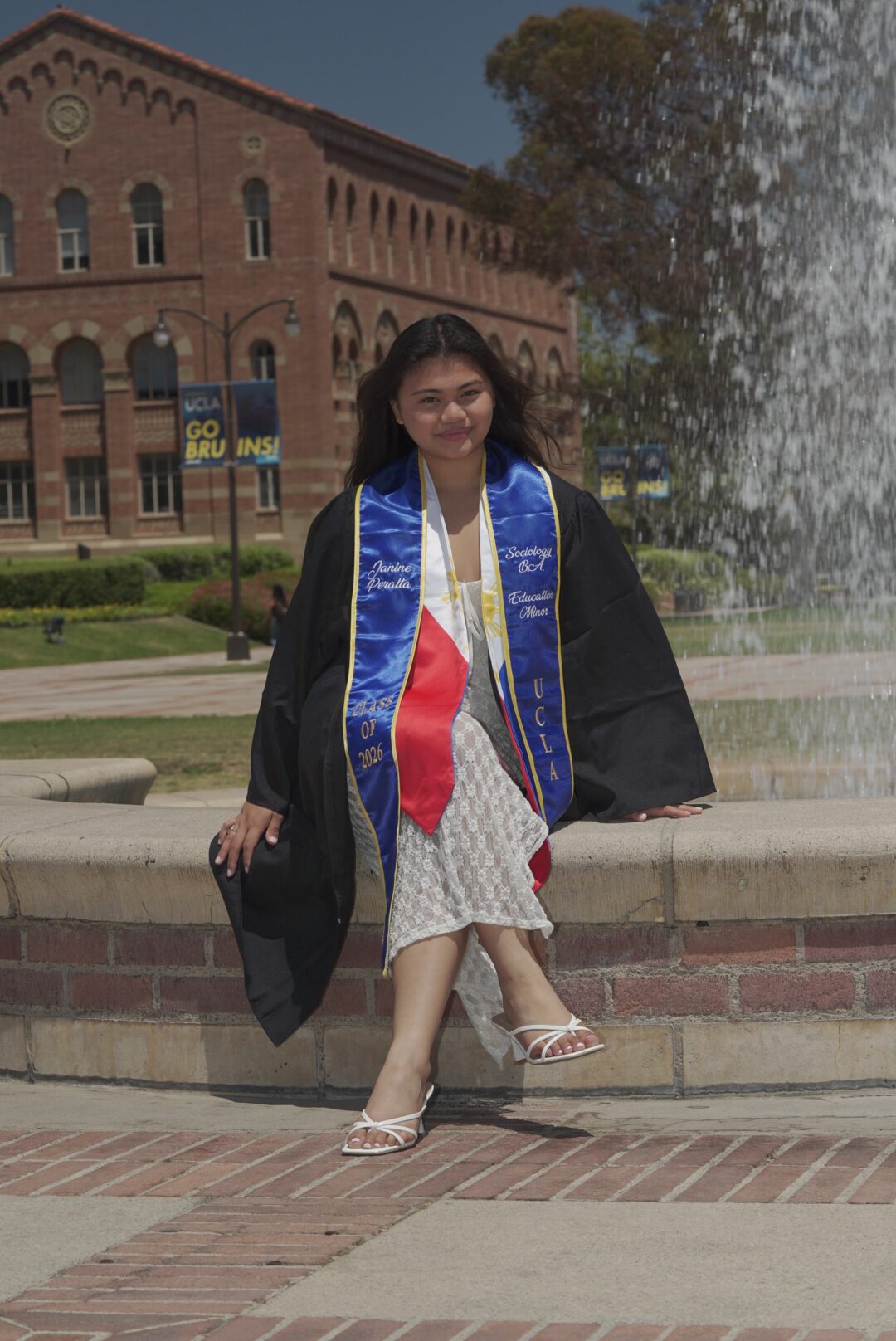 Graduation portrait session preview near the UCLA fountain