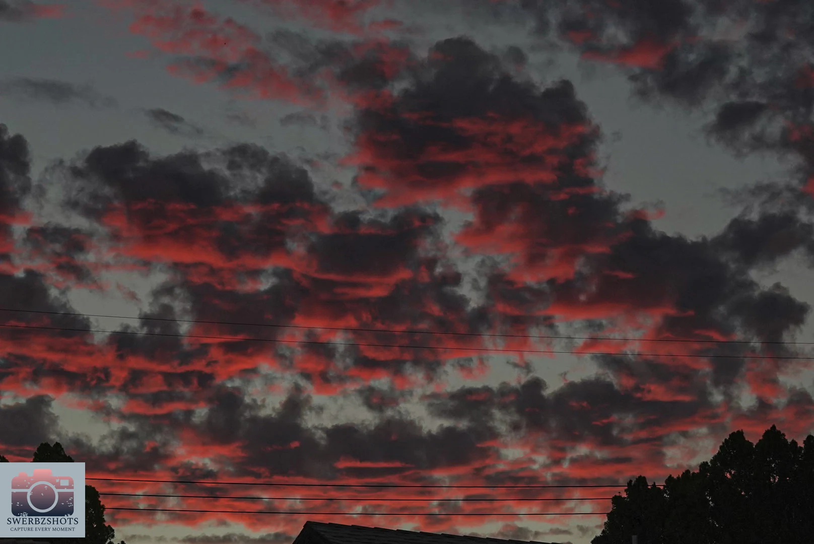 Dramatic red sunset clouds over Los Angeles