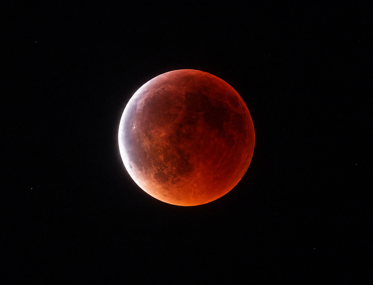Red moon eclipse in the night sky